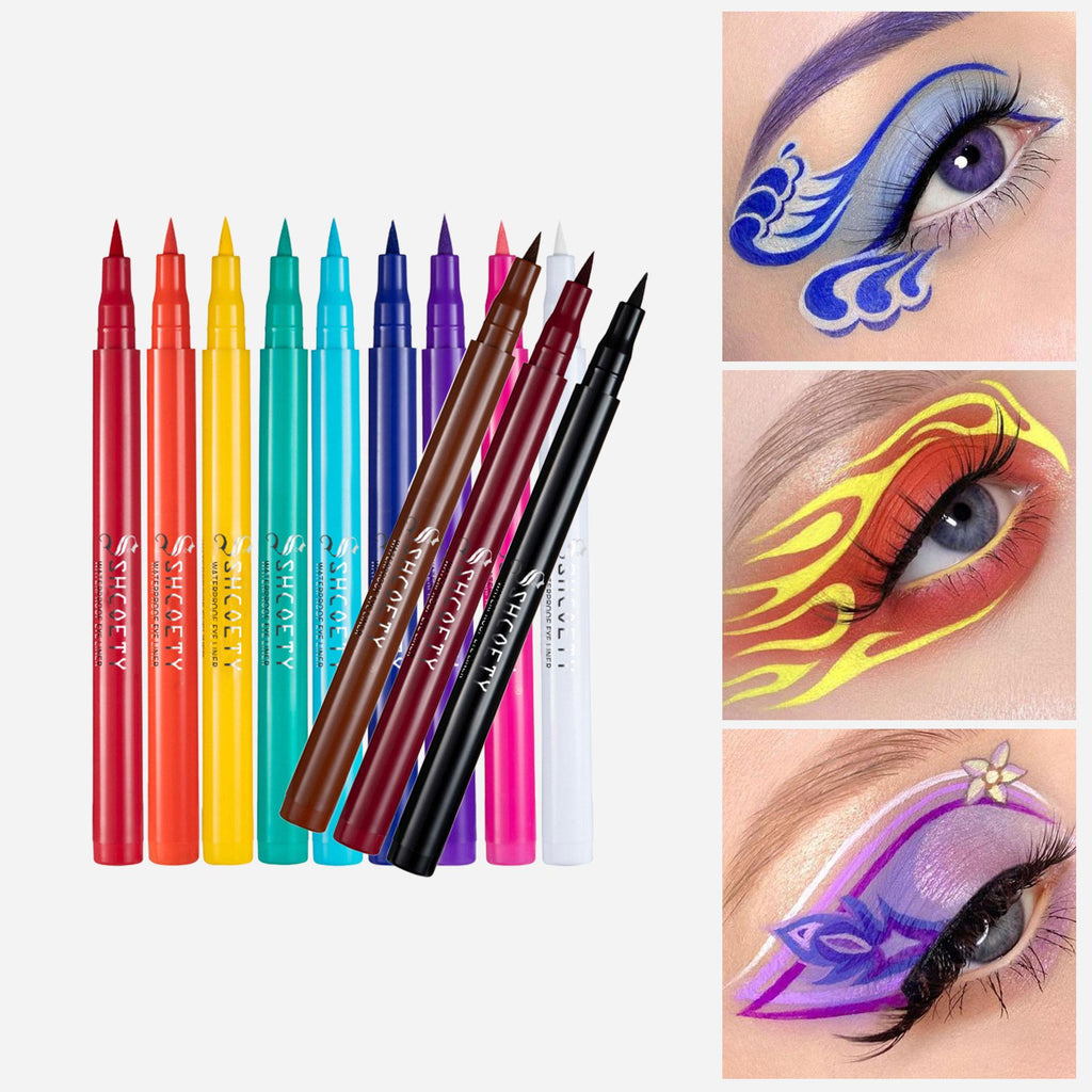 Waterproof Eyeliner Pen, 12pcs Quick Drying Long Lasting Eyeliner Pen, Easy Coloring, Highly Pigmented, Smudge-proof