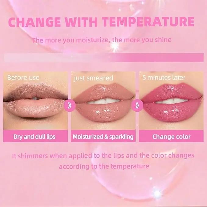 Temperature Color Changing Lip Oil, Moisturizing Easy Coloring Lip Gloss, Moisturizing Transparent Plumping Lip Oil, Ultra-hydrating for Women