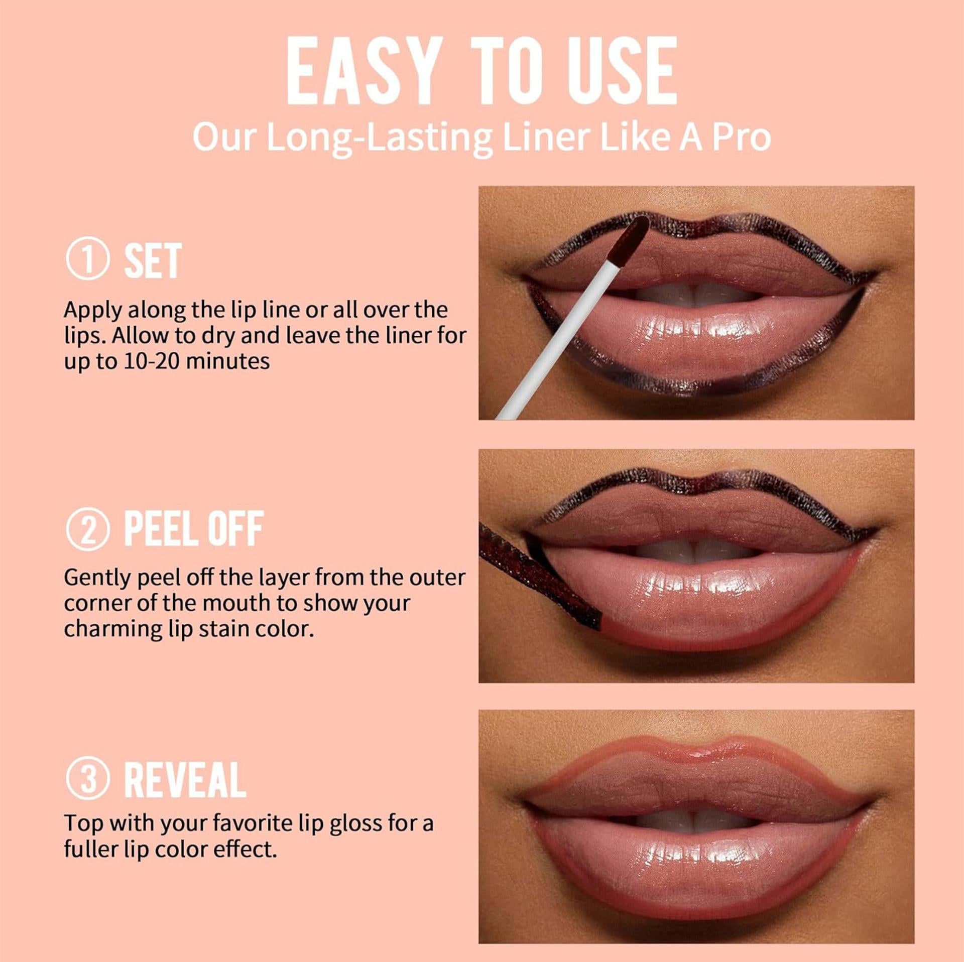 LIP LINER STAIN-Peel-Off Lip Liner Stain, Long-Lasting,  Non-Fading Lip Liner Tattoo for Women