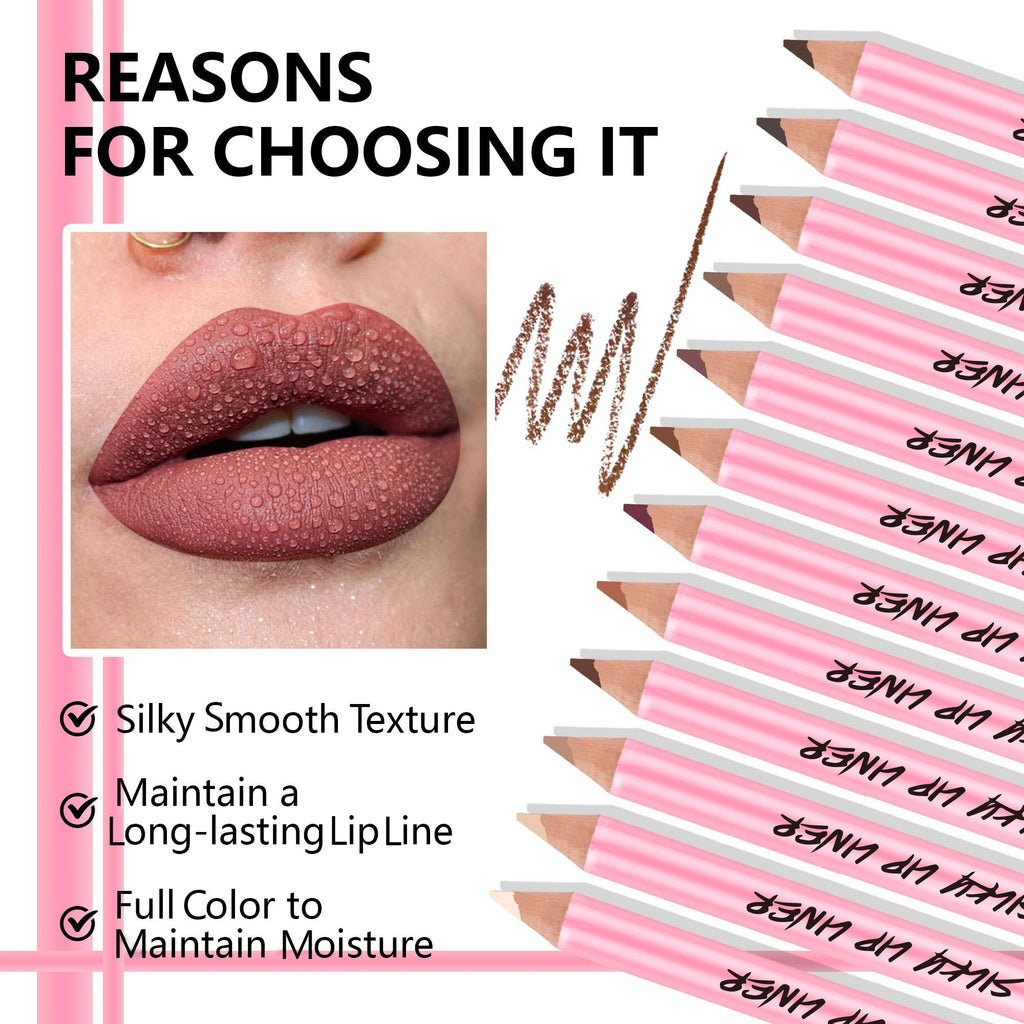 Lip Liner Set, 12pcs Moisturizing Matte Lip Liner Pencil, Non-fading Long Lasting, Easy Coloring Lip Liner Pen for All Occasions Lip Makeup, Lip Cosmetic for Women&Girls, Lip Stain, Makeup Tools