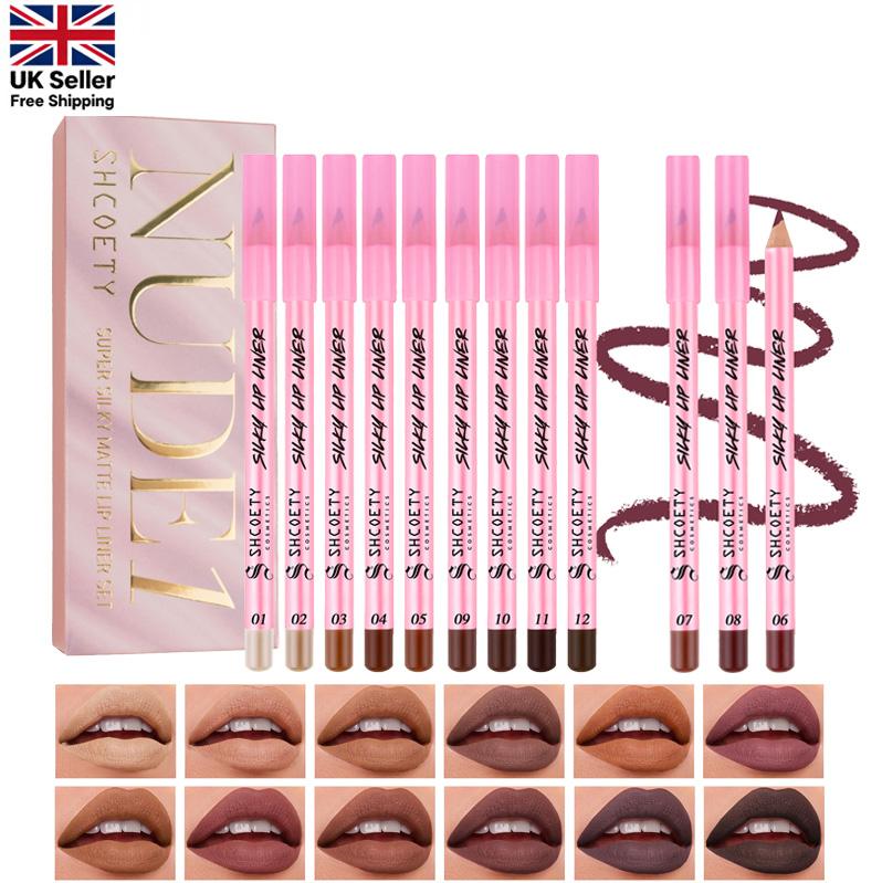 Lip Liner Set, 12pcs Moisturizing Matte Lip Liner Pencil, Non-fading Long Lasting, Easy Coloring Lip Liner Pen for All Occasions Lip Makeup, Lip Cosmetic for Women&Girls, Lip Stain, Makeup Tools