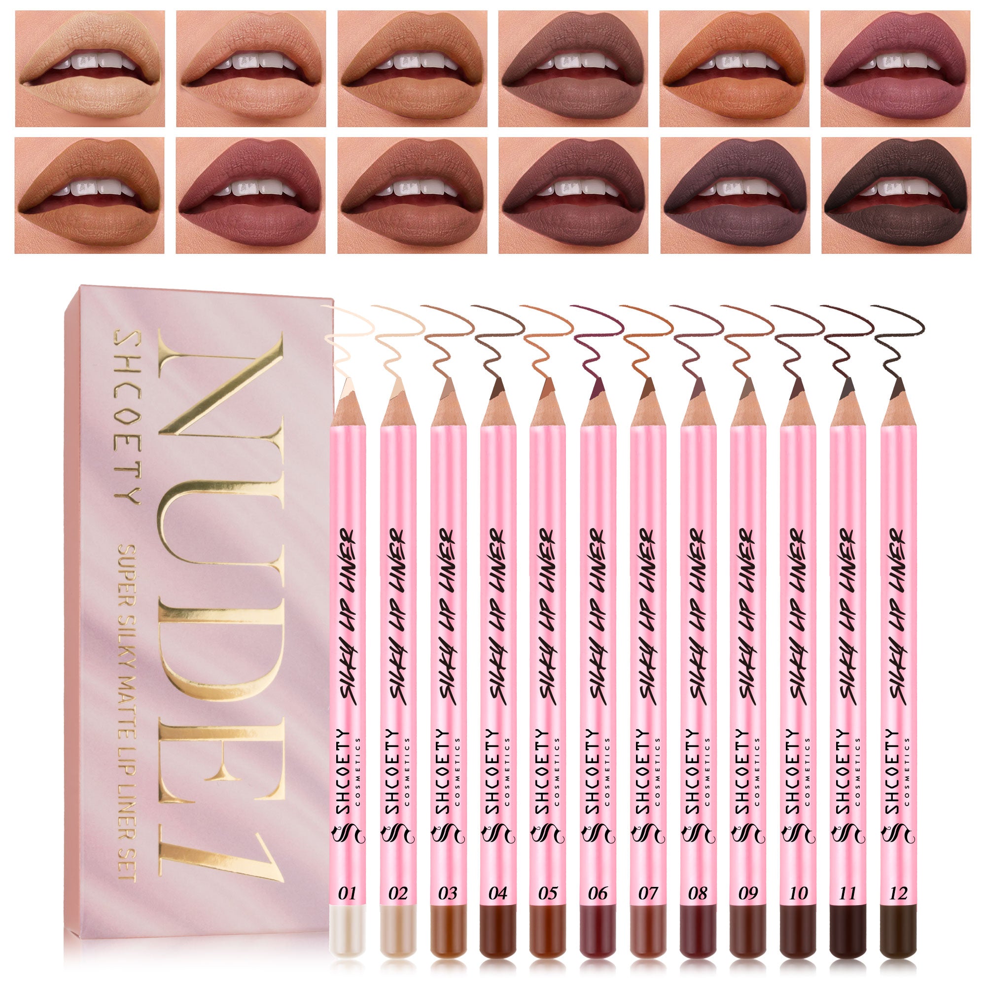 Lip Liner Pencil Set, 12 Colors Long-lasting & Smudgeproof Lip Liner for Women