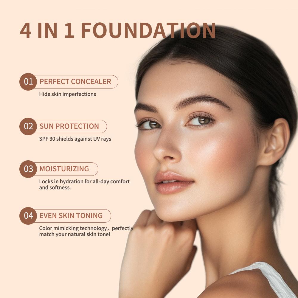 Color Changing Foundation, Perfect Concealer & Sun Protection & Moisturizing & Even Skin Toning, 4 In 1 Moisturizing Full Coverage Liquid Foundation