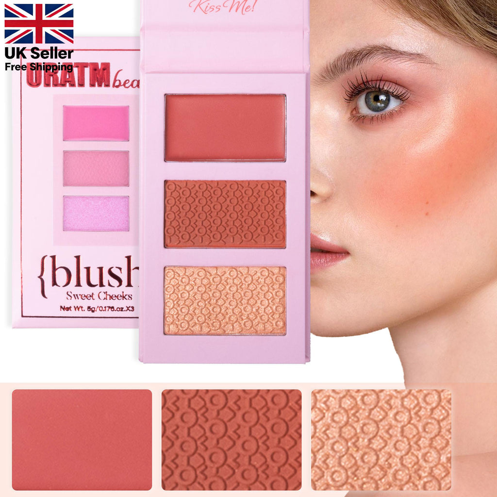 3 Colors Blush Palette, Multi-Use Makeup Powder Blush Palette, Cream Blush For Cheeks, Long-lasting with Natural Matte Finish for Women