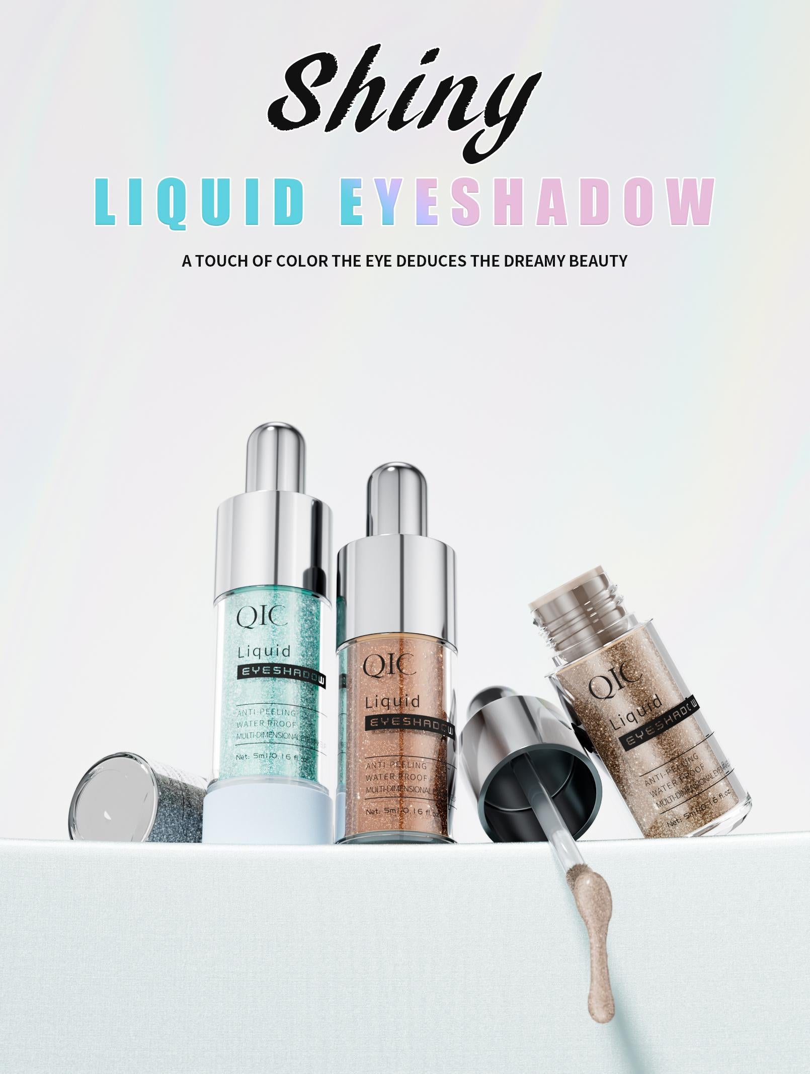 Liquid Glitter Eyeshadow, Long-lasting, Crease-proof Liquid Eyeshadow, Smudge-Proof, Metallic Shimmer Eye Makeup
