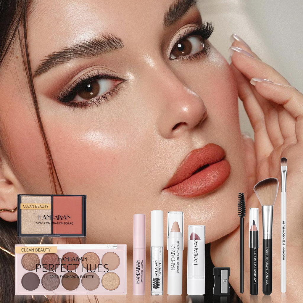 All in one Makeup Set, 11pcs Cosmetic Make Up Starter Kit with Eyeshadow Palette, Mascara, Lipstick,Eyeliner Pencil, Make up Full Kit for Teenager Girls, Make-up Set for Women, with 3PCS Brushes