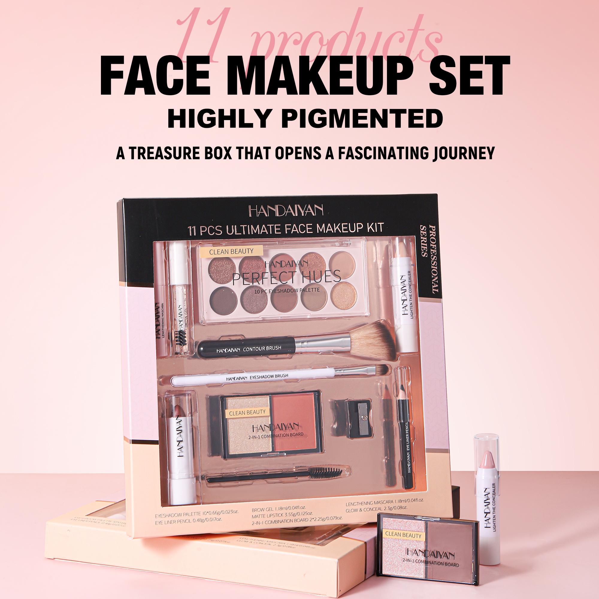 All in one Makeup Set, 11pcs Cosmetic Make Up Starter Kit with Eyeshadow Palette, Mascara, Lipstick,Eyeliner Pencil, Make up Full Kit for Teenager Girls, Make-up Set for Women, with 3PCS Brushes