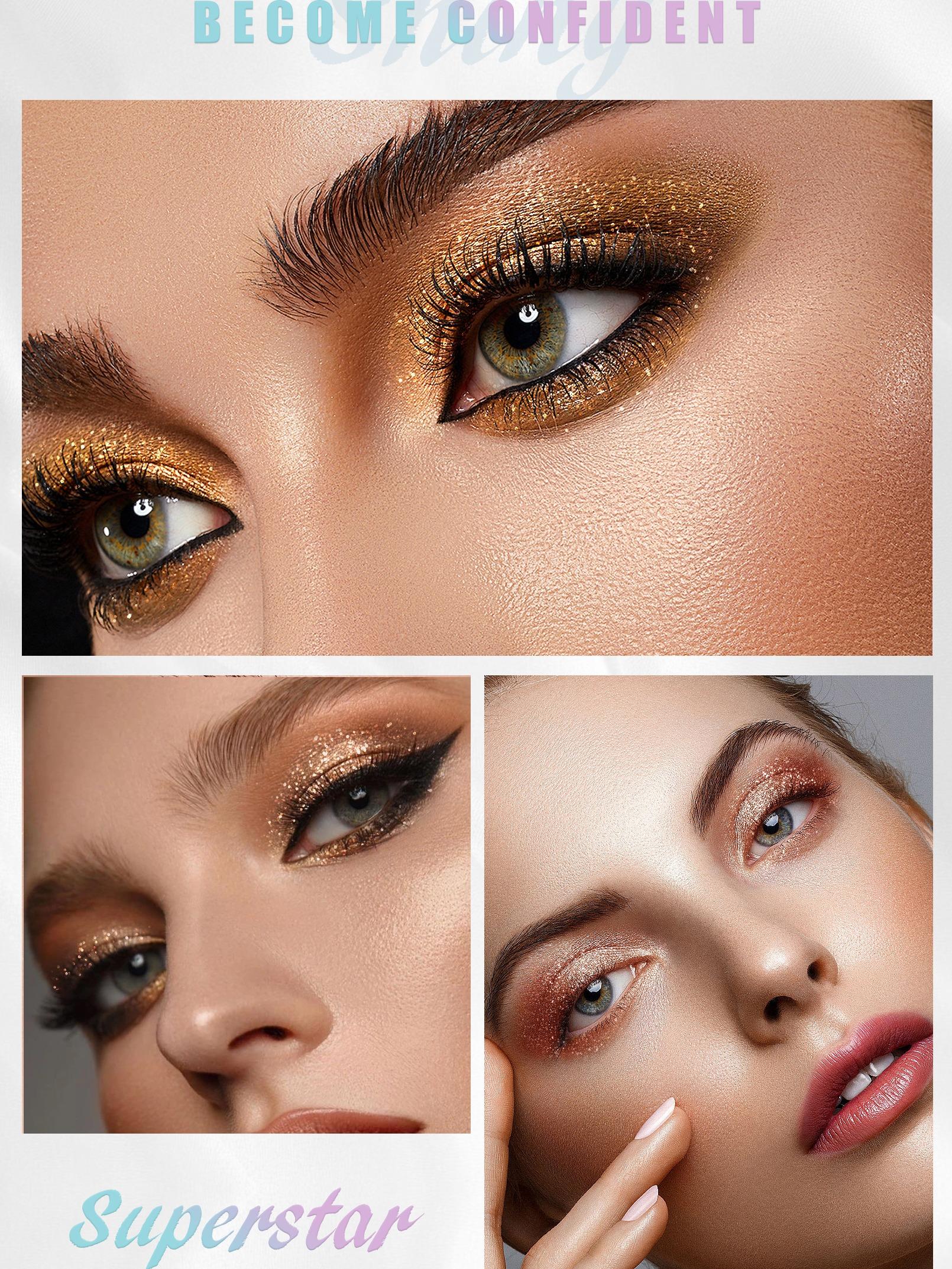 Liquid Glitter Eyeshadow, Long-lasting, Crease-proof Liquid Eyeshadow, Smudge-Proof, Metallic Shimmer Eye Makeup