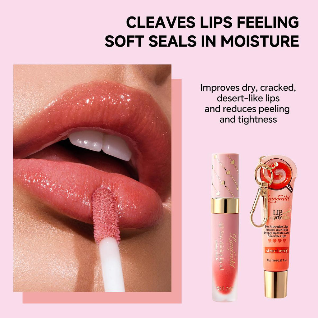 Lip Duo, Lip Conditioner & Lip Oil Set, Supreme Hydration & High-Shine Gloss, Moisturizing Lip Care Duo for Dry Chapped Lips, Travel-frindly