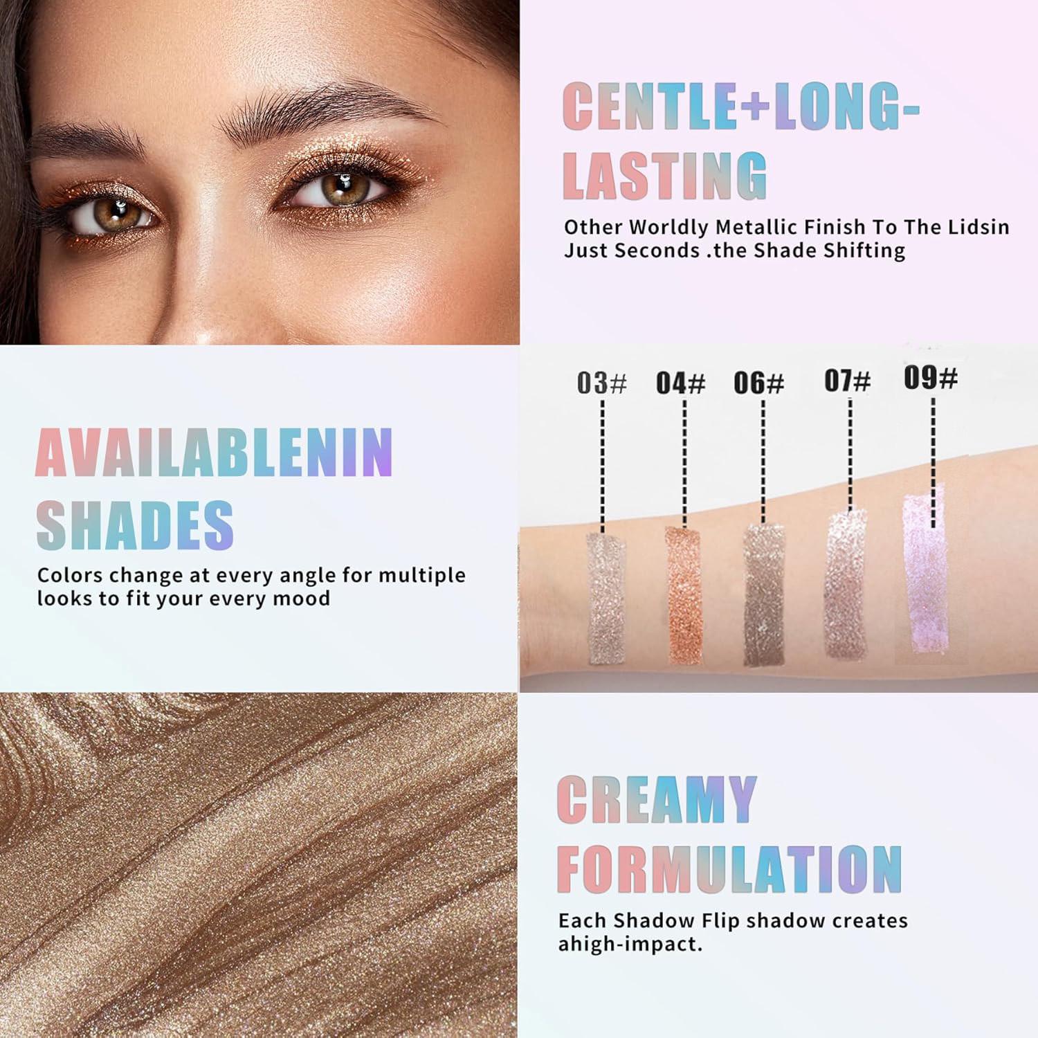 Liquid Glitter Eyeshadow, Long-lasting, Crease-proof Liquid Eyeshadow, Smudge-Proof, Metallic Shimmer Eye Makeup