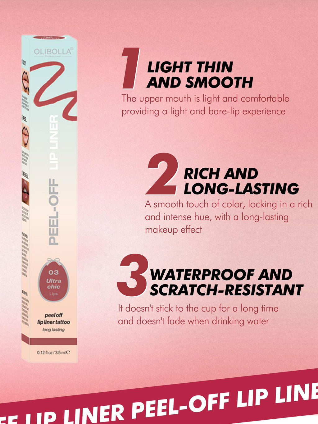 3.5ml Peel-Off Lip Liner Tattoo (Includes Tweezers), Long-lasting & Non-fading Peel Off Lip Stain for Women