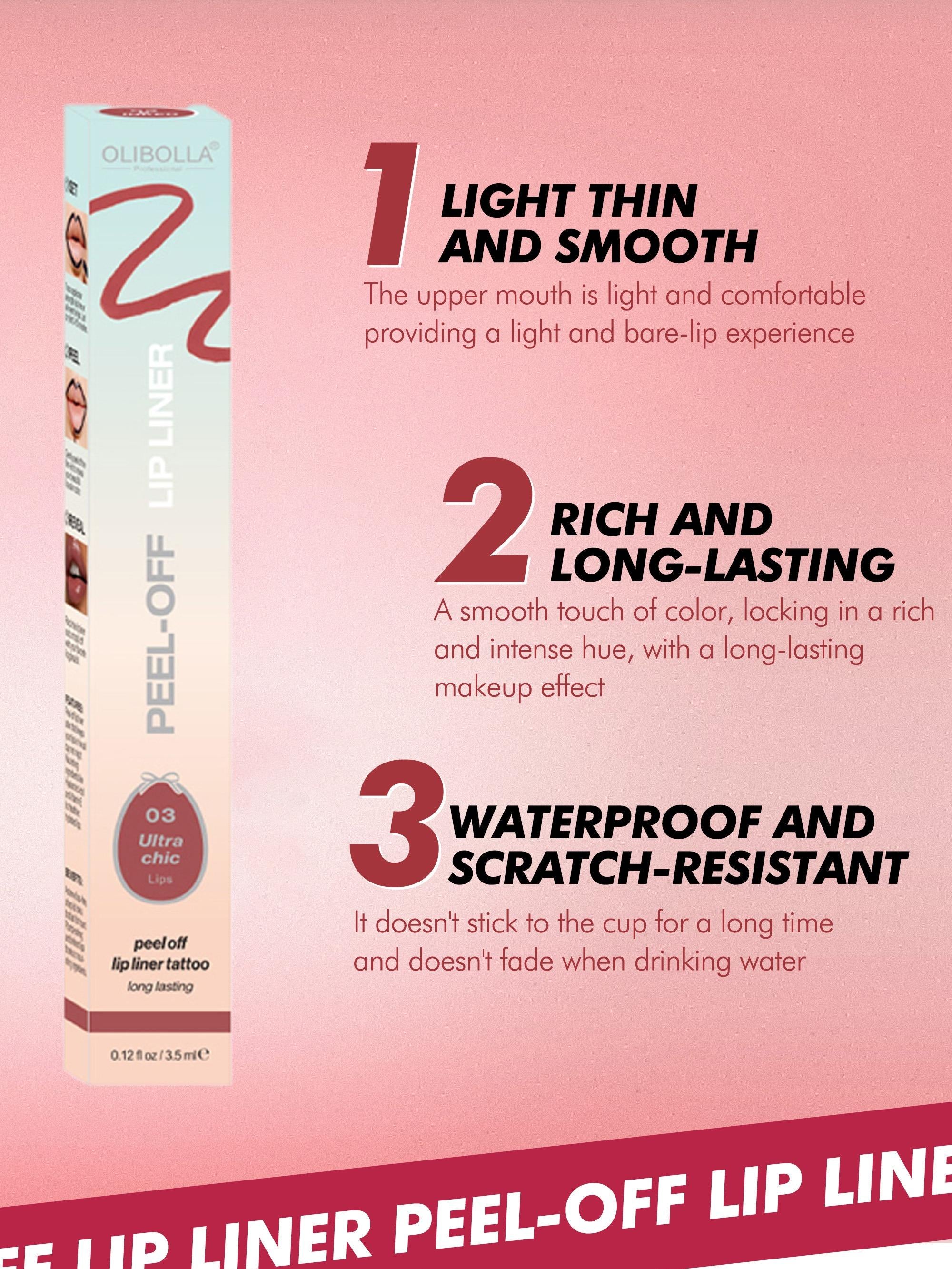 3.5ml Peel-Off Lip Liner Tattoo (Includes Tweezers), Long-lasting & Non-fading Peel Off Lip Stain for Women