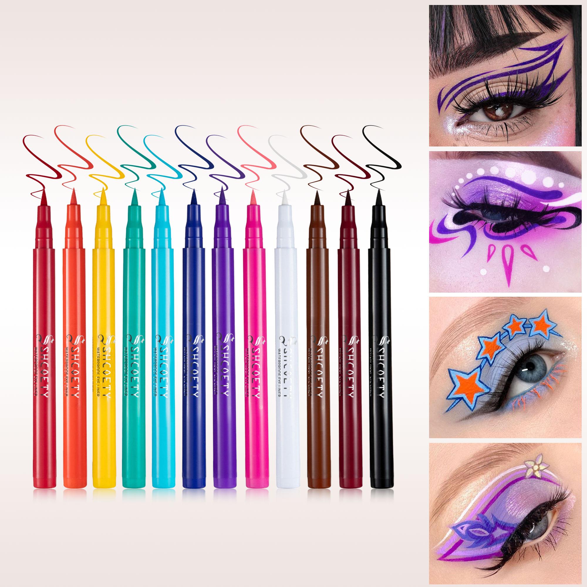 Waterproof Eyeliner Pen, 12pcs Quick Drying Long Lasting Eyeliner Pen, Easy Coloring, Highly Pigmented, Smudge-proof