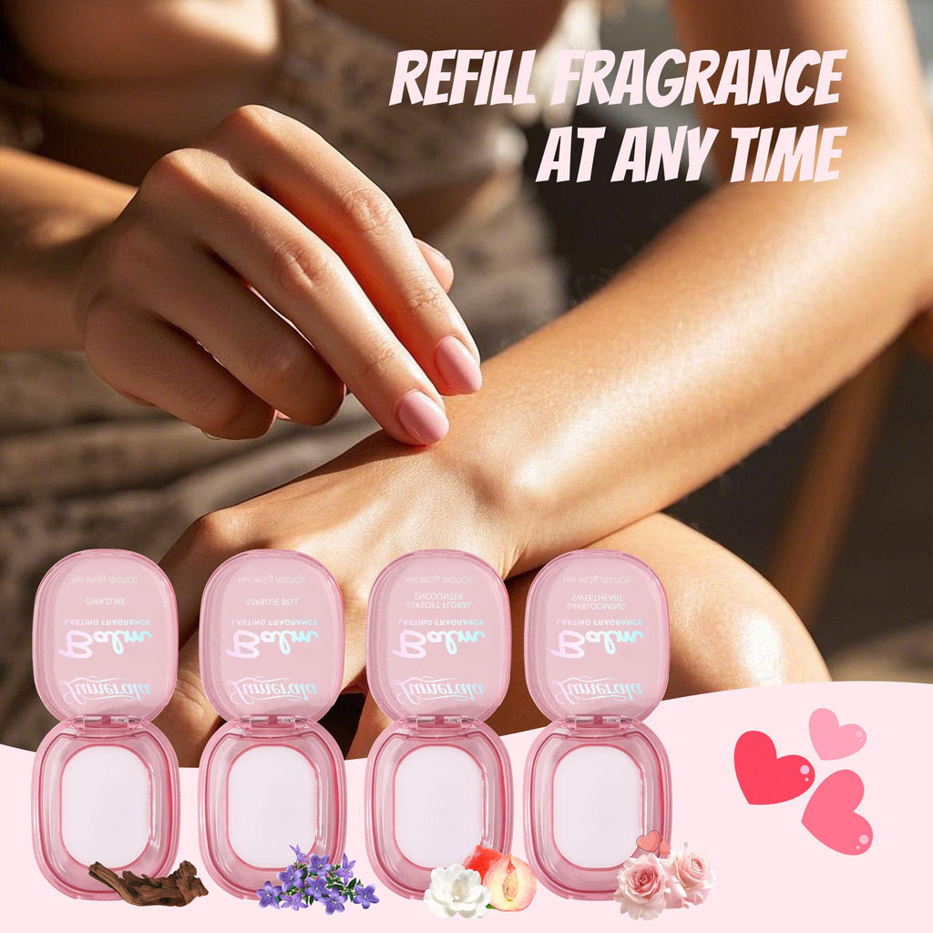 4 x Fresh-Scented Solid Body Fragrance Balm Set, Portable & Travel-Friendly Body Fragrance Balm for All Skin
