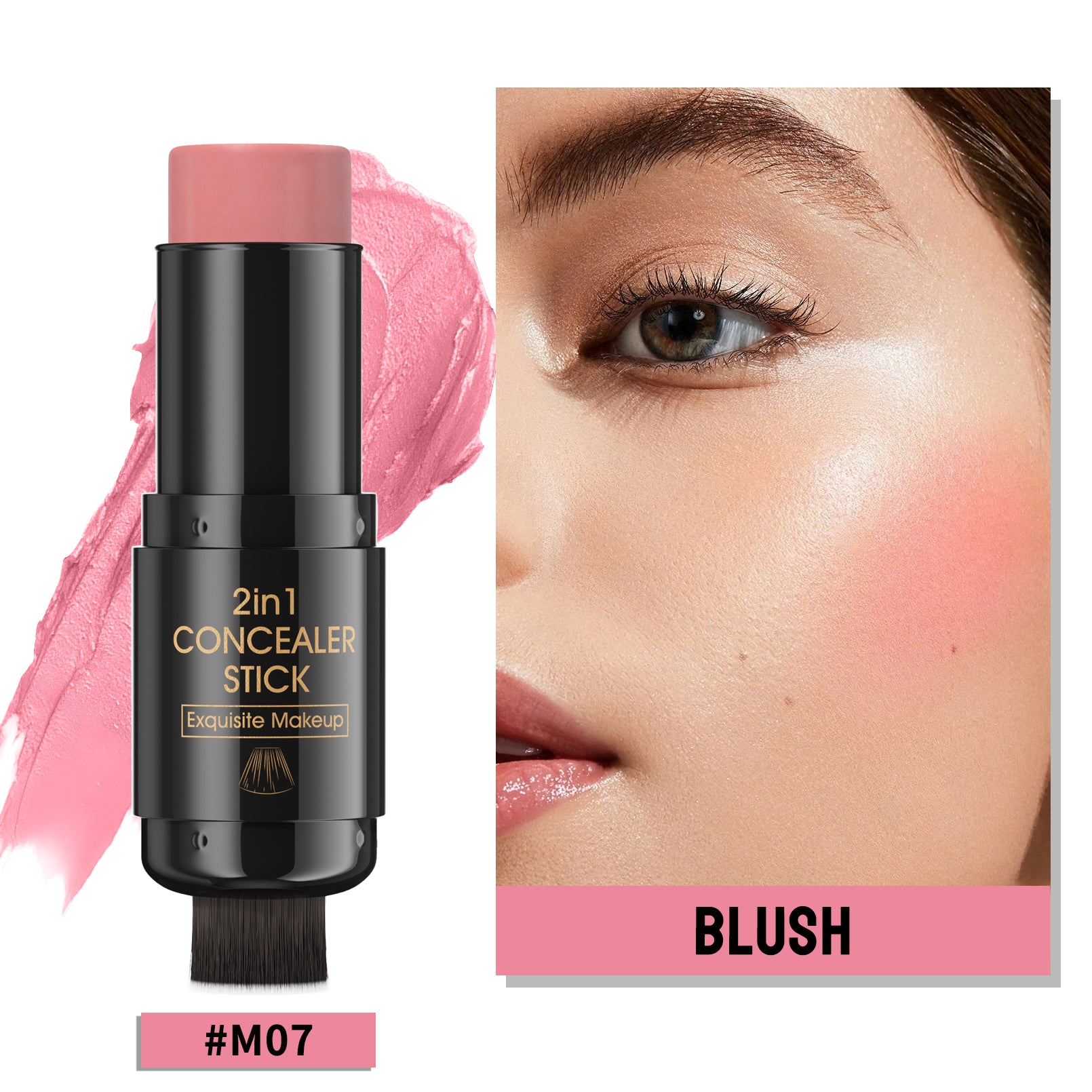 Dual-Ended Contour Stick with Built-in Brush, Creamy Bronzer & Highlighter, Waterproof & Blendable Makeup for Natural Sculpting