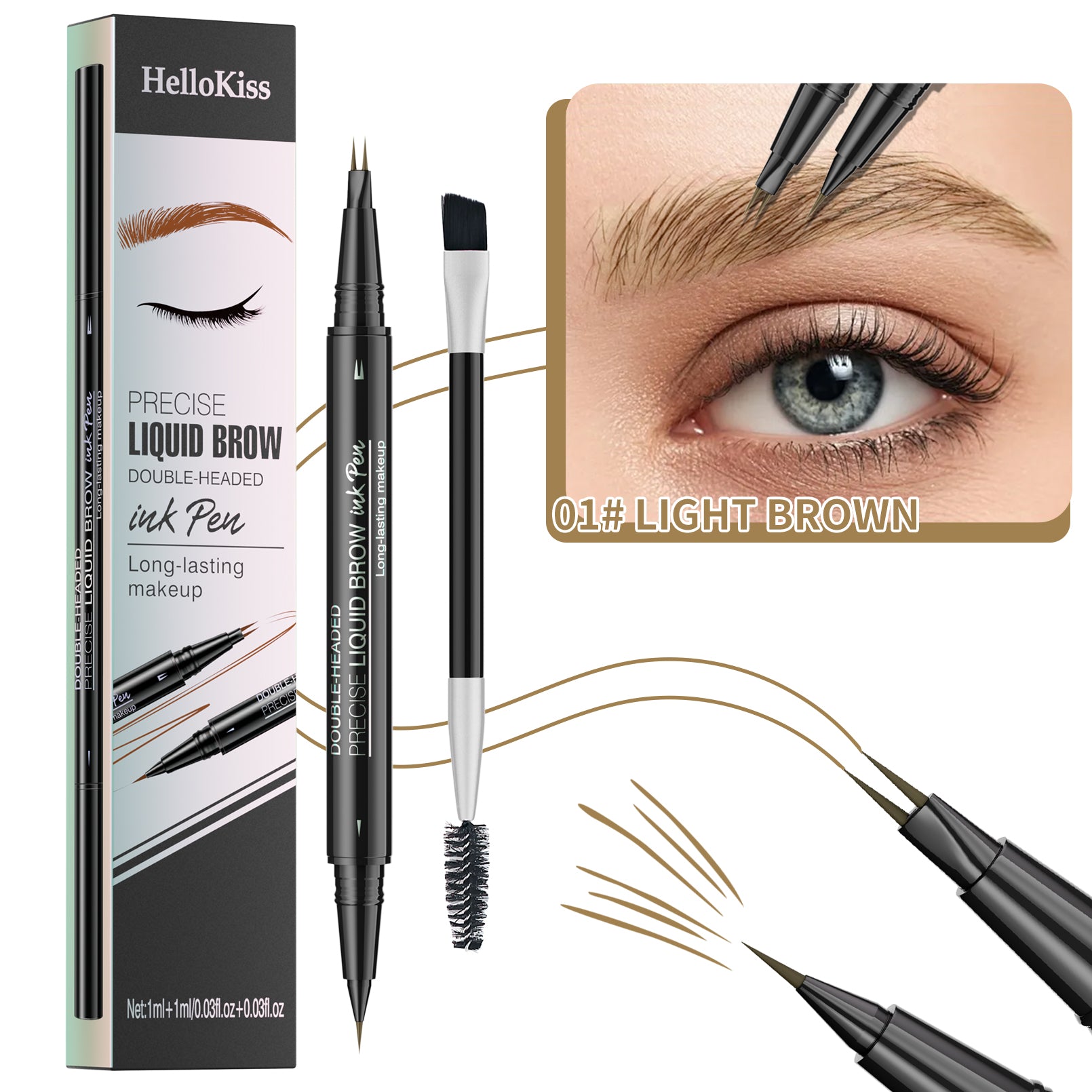 Double-Ended Eyebrow Pencil with Fork Tip & Brush ¨C Precise Liquid Brow Shaping, Easy Application for Beginners, Complete Eyebrow Grooming Kit