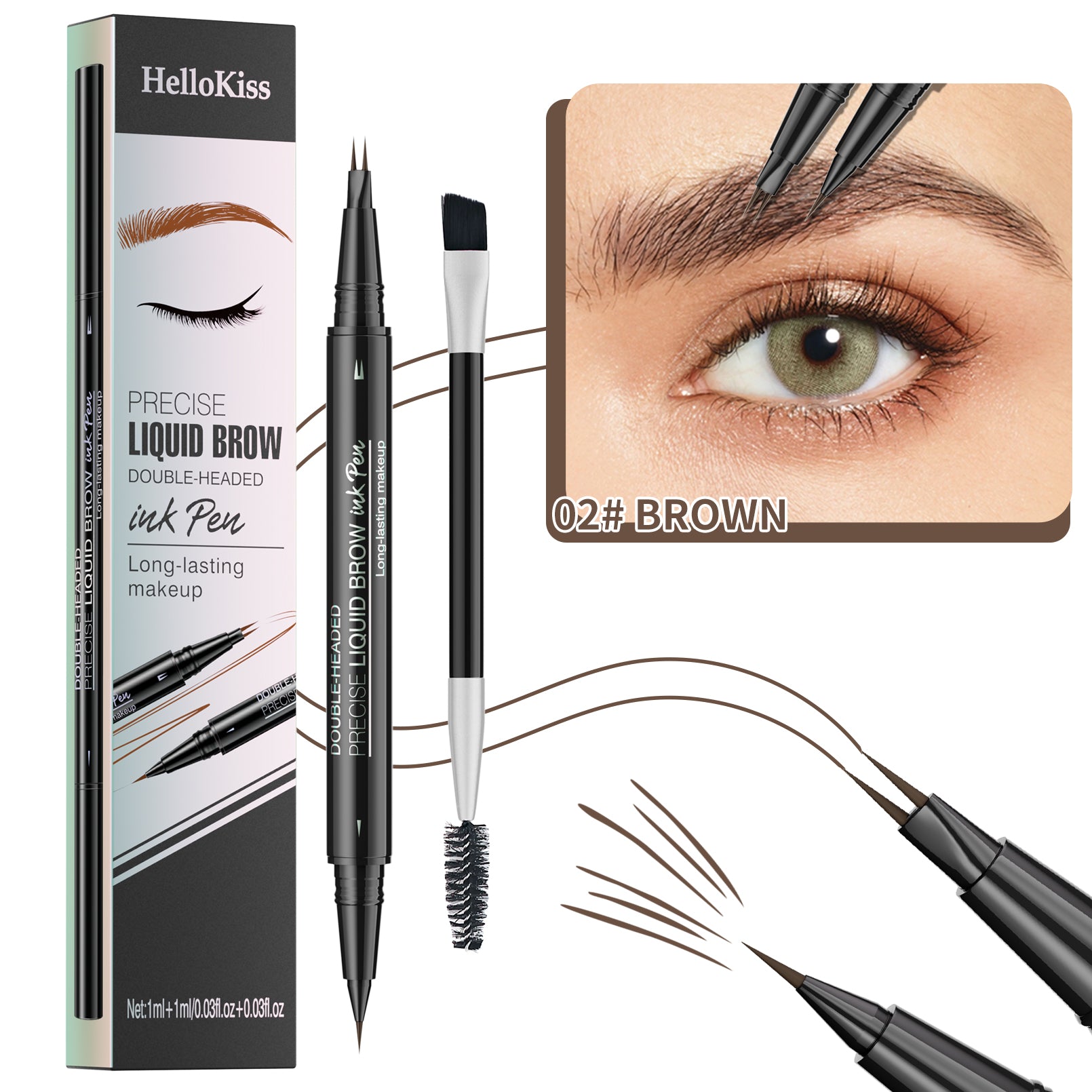 Double-Ended Eyebrow Pencil with Fork Tip & Brush ¨C Precise Liquid Brow Shaping, Easy Application for Beginners, Complete Eyebrow Grooming Kit