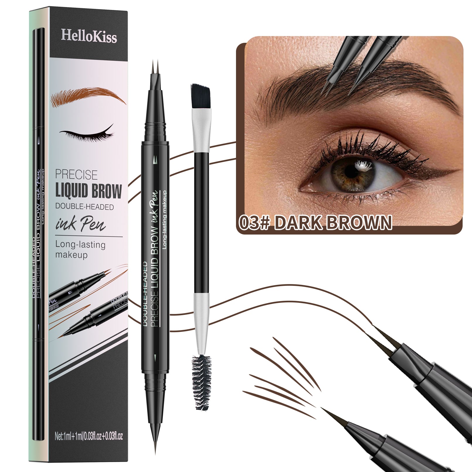 Double-Ended Eyebrow Pencil with Fork Tip & Brush ¨C Precise Liquid Brow Shaping, Easy Application for Beginners, Complete Eyebrow Grooming Kit