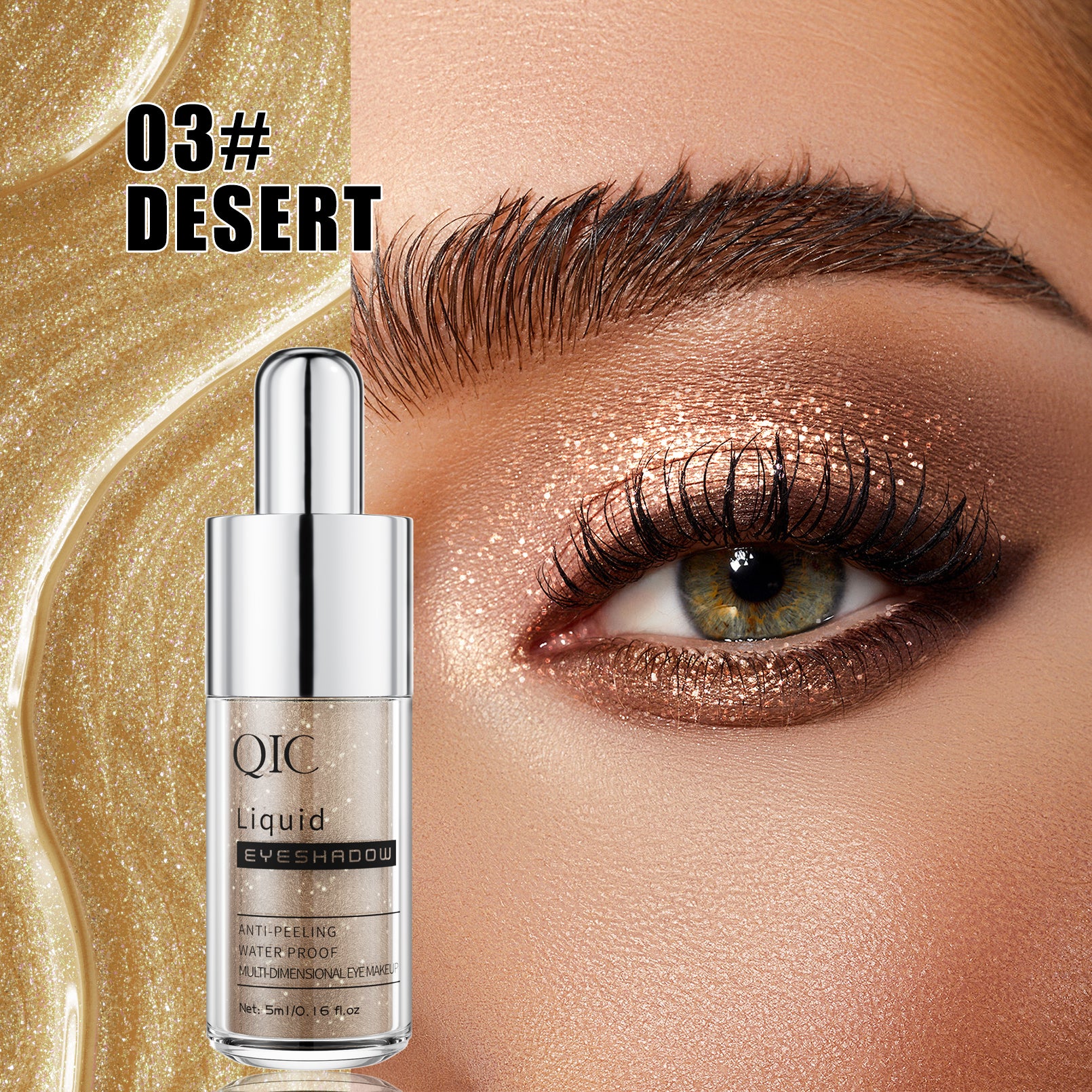 Liquid Glitter Eyeshadow, Long-lasting, Crease-proof Liquid Eyeshadow, Smudge-Proof, Metallic Shimmer Eye Makeup