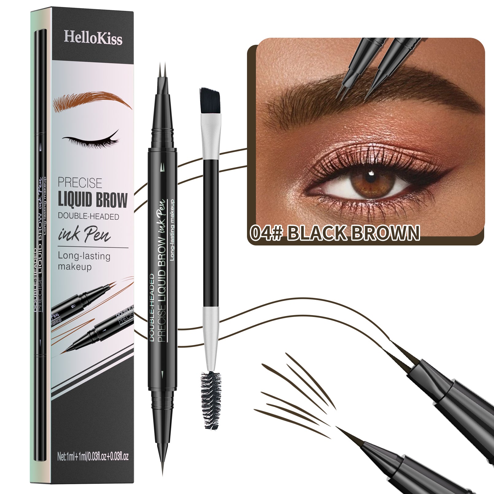 Double-Ended Eyebrow Pencil with Fork Tip & Brush ¨C Precise Liquid Brow Shaping, Easy Application for Beginners, Complete Eyebrow Grooming Kit