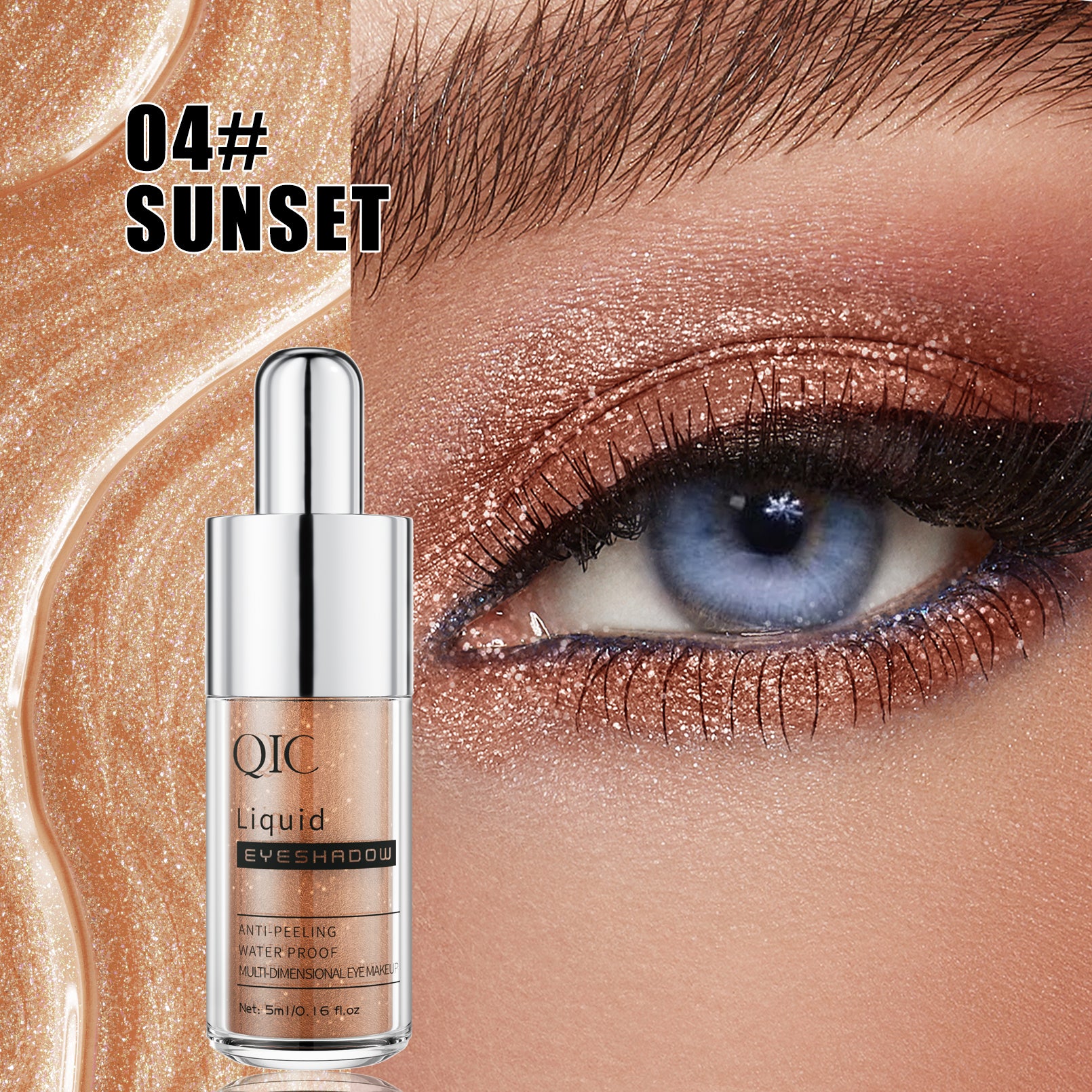 Liquid Glitter Eyeshadow, Long-lasting, Crease-proof Liquid Eyeshadow, Smudge-Proof, Metallic Shimmer Eye Makeup