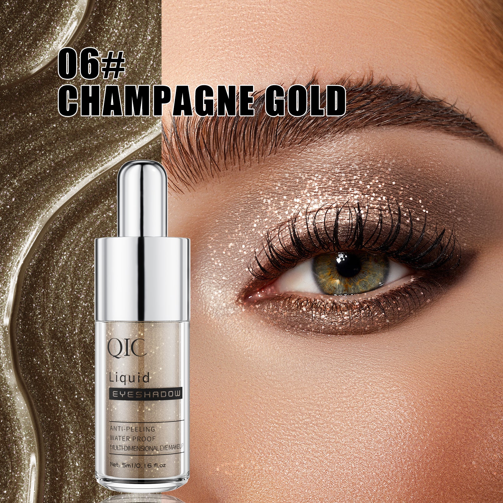 Liquid Glitter Eyeshadow, Long-lasting, Crease-proof Liquid Eyeshadow, Smudge-Proof, Metallic Shimmer Eye Makeup