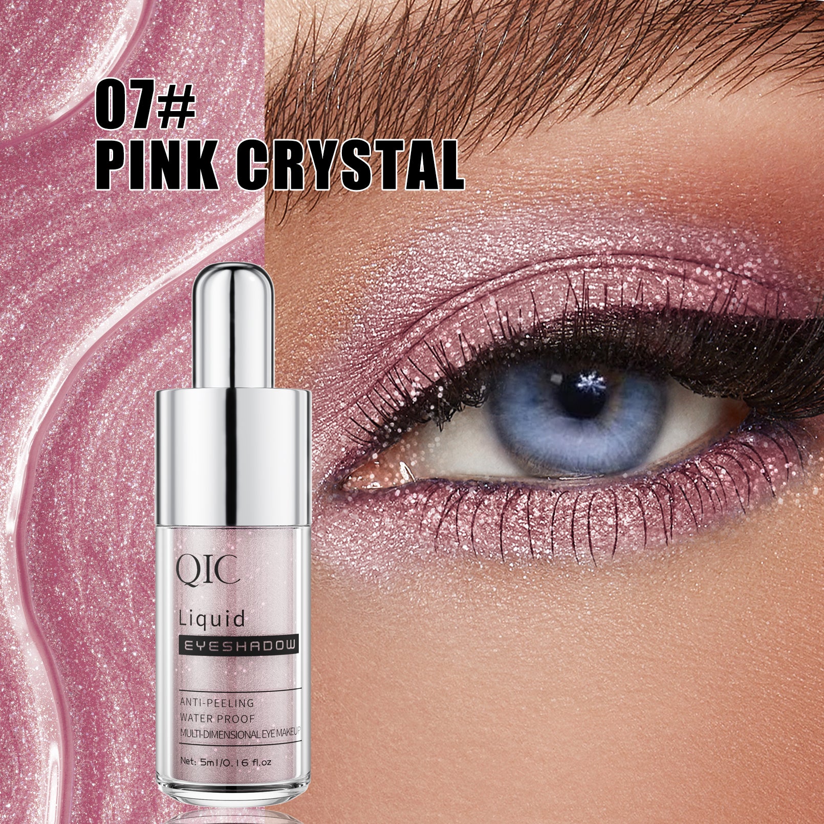 Liquid Glitter Eyeshadow, Long-lasting, Crease-proof Liquid Eyeshadow, Smudge-Proof, Metallic Shimmer Eye Makeup