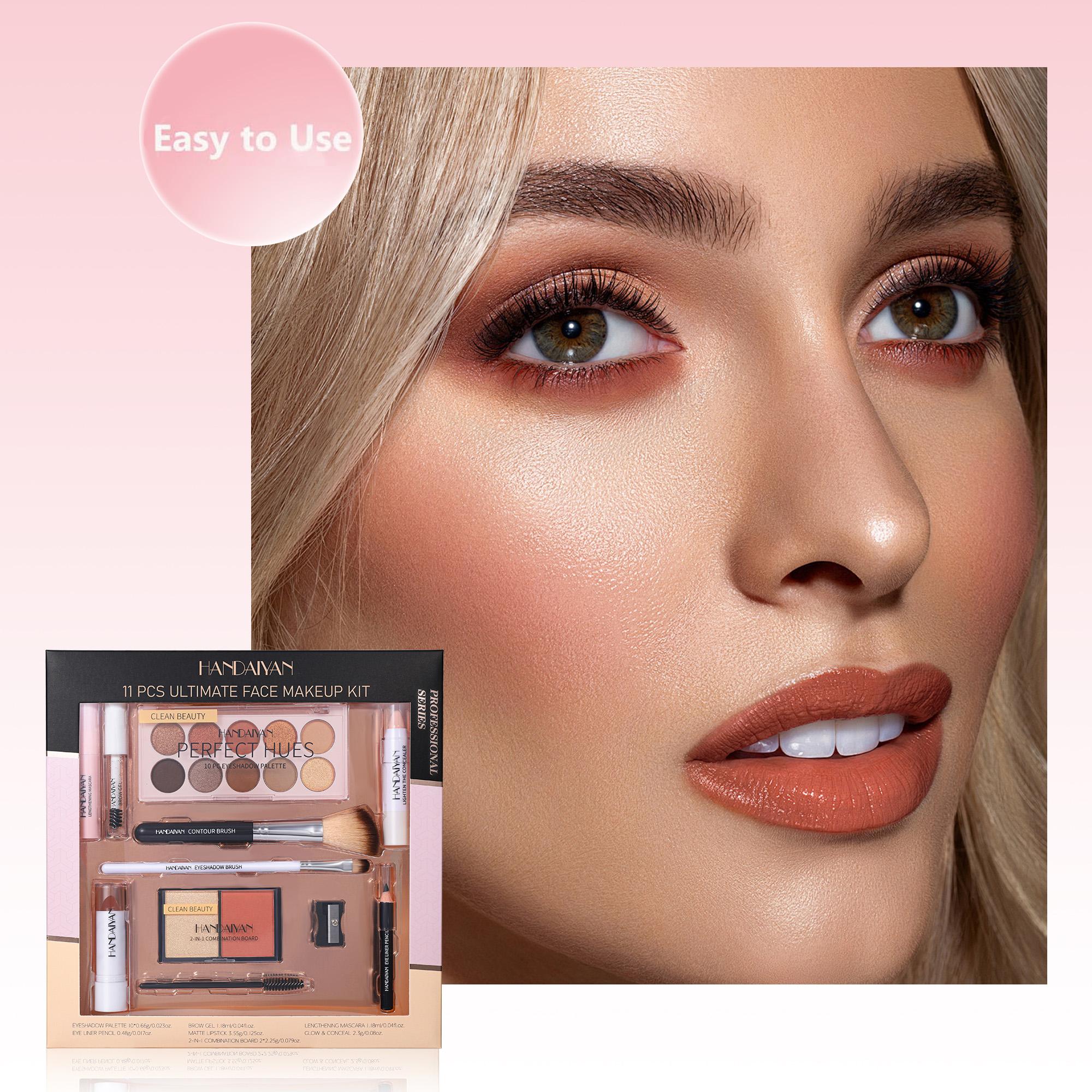All in one Makeup Set, 11pcs Cosmetic Make Up Starter Kit with Eyeshadow Palette, Mascara, Lipstick,Eyeliner Pencil, Make up Full Kit for Teenager Girls, Make-up Set for Women, with 3PCS Brushes