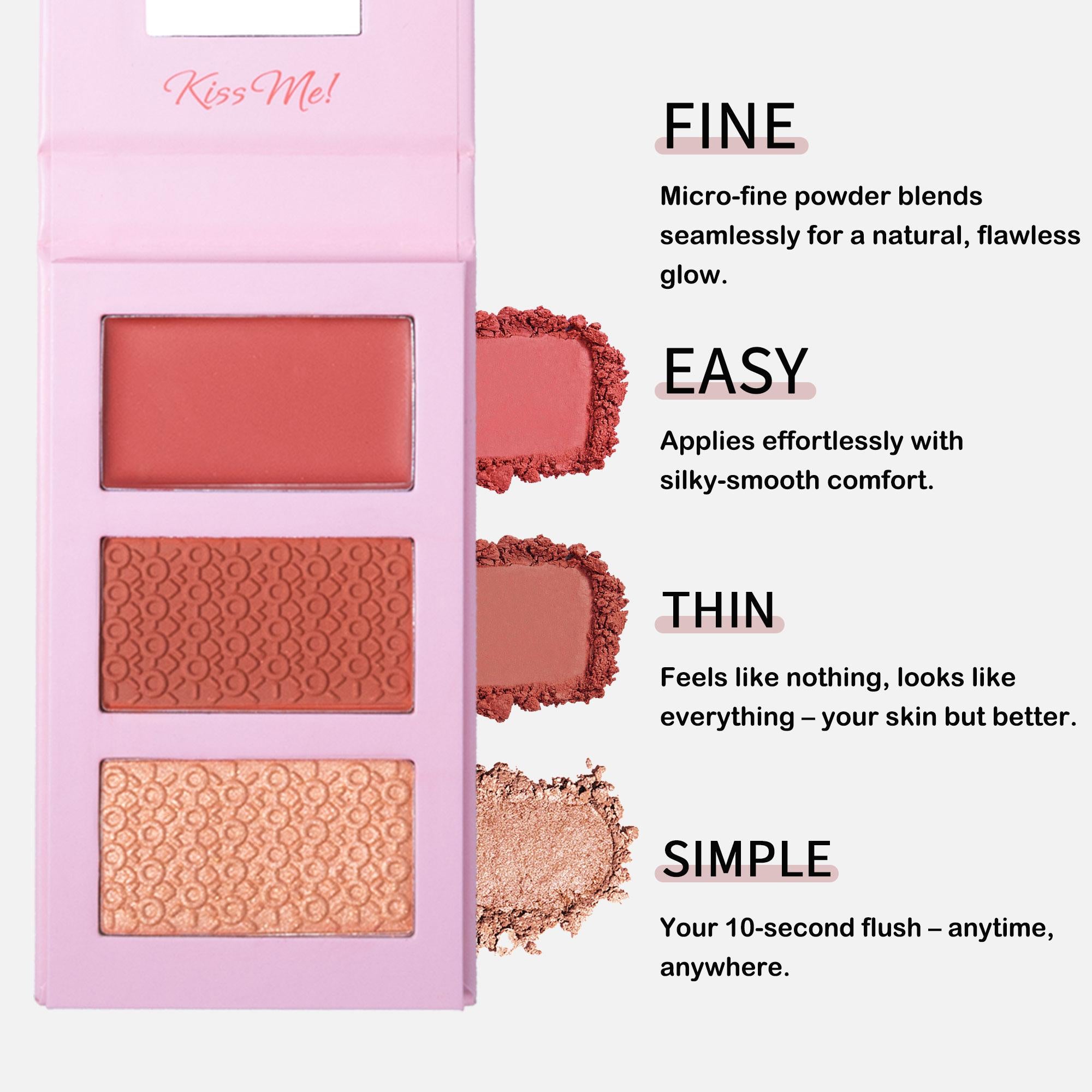 3 Colors Blush Palette, Multi-Use Makeup Powder Blush Palette, Cream Blush For Cheeks, Long-lasting with Natural Matte Finish for Women
