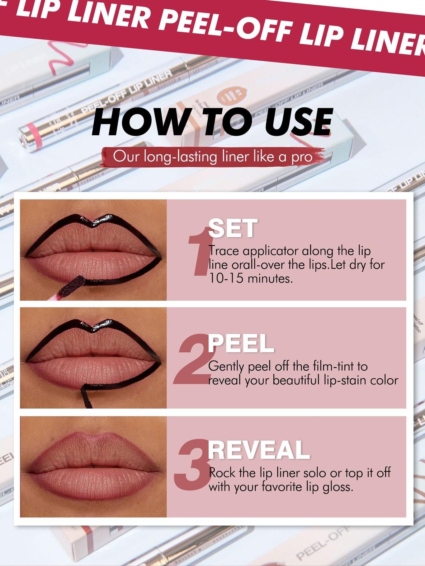 3.5ml Peel-Off Lip Liner Tattoo (Includes Tweezers), Long-lasting & Non-fading Peel Off Lip Stain for Women