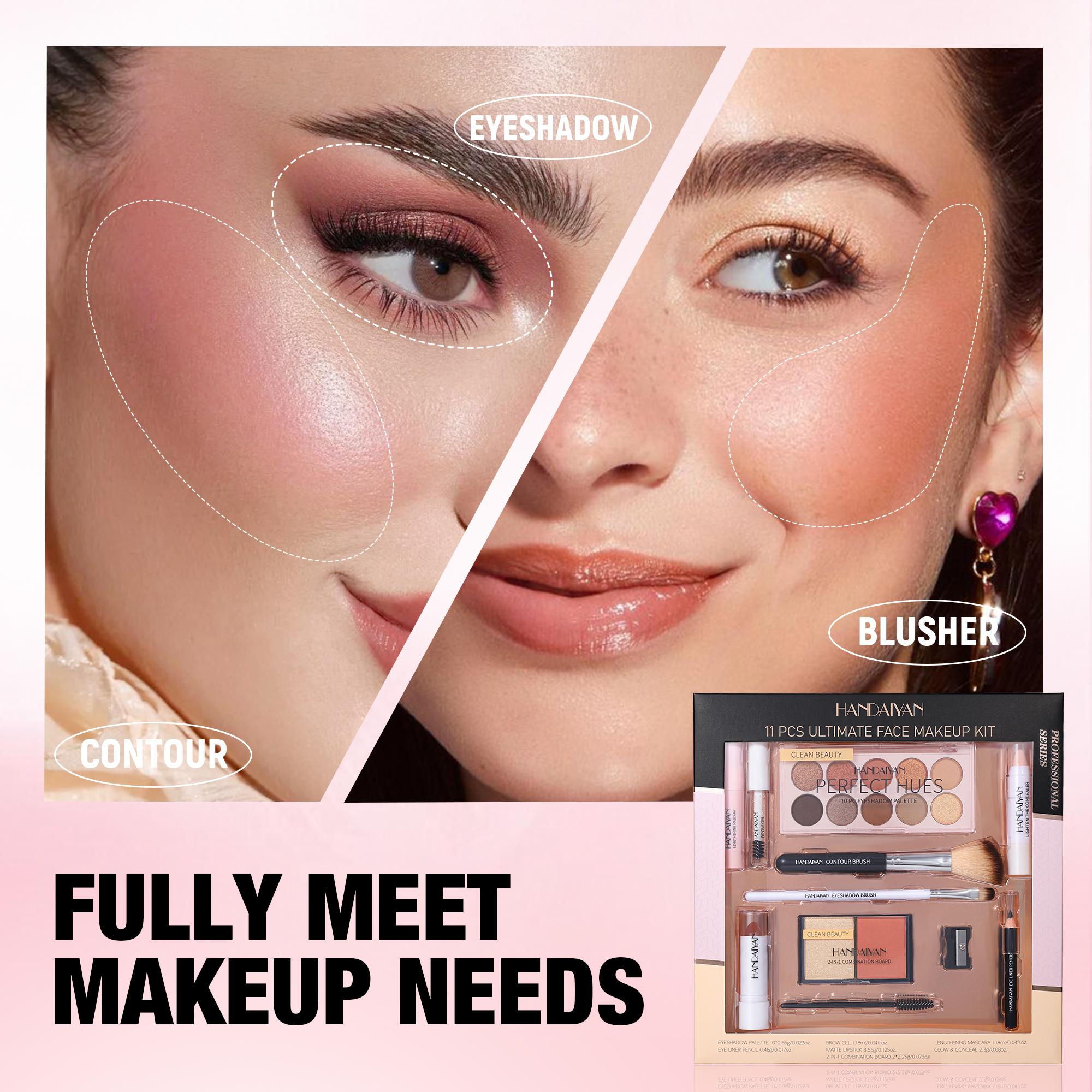 All in one Makeup Set, 11pcs Cosmetic Make Up Starter Kit with Eyeshadow Palette, Mascara, Lipstick,Eyeliner Pencil, Make up Full Kit for Teenager Girls, Make-up Set for Women, with 3PCS Brushes