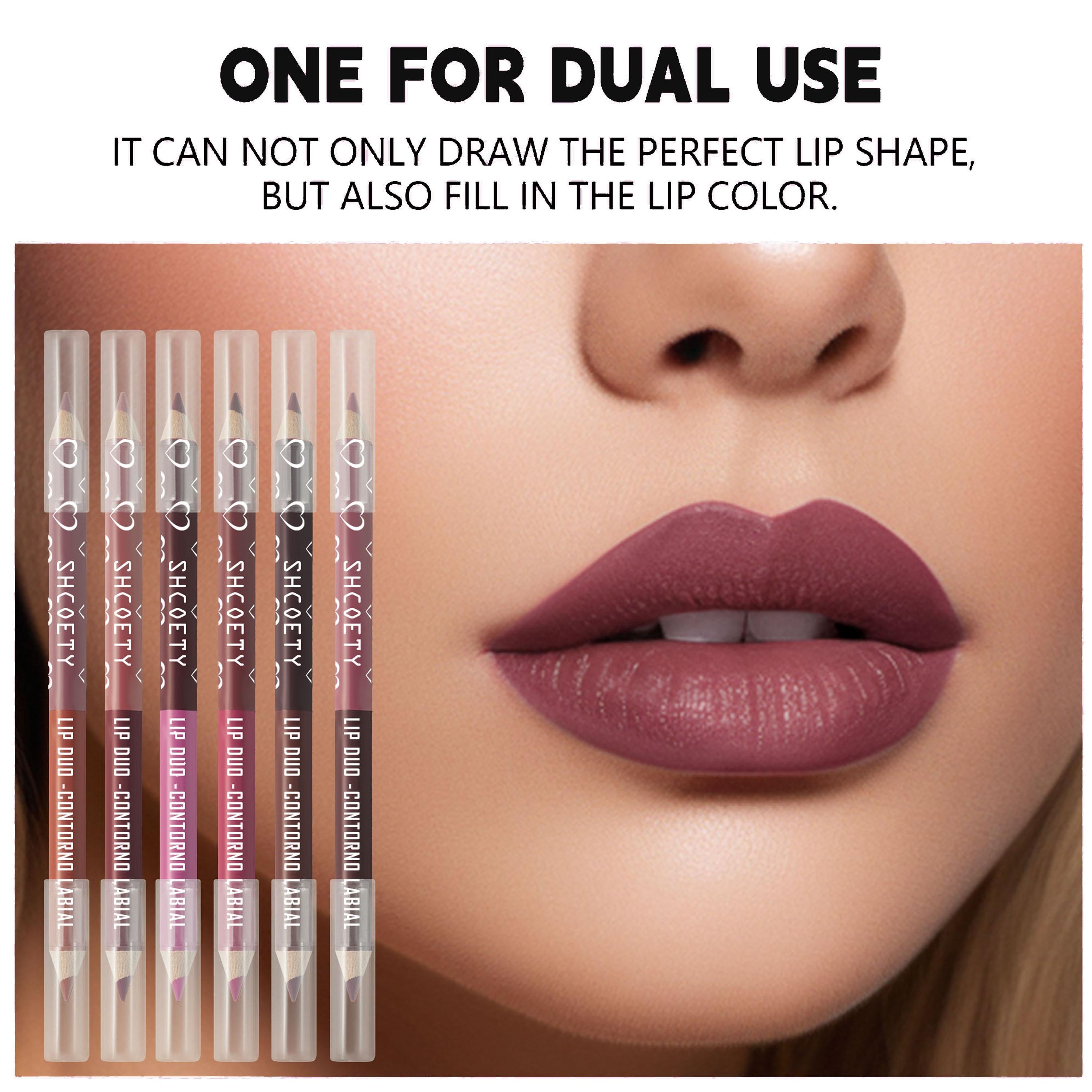 6pcs Double-ended Double-Colored Lip Liner Pencil Set, 12 Colors Long-lasting & Smudgeproof Lip Liner for Women