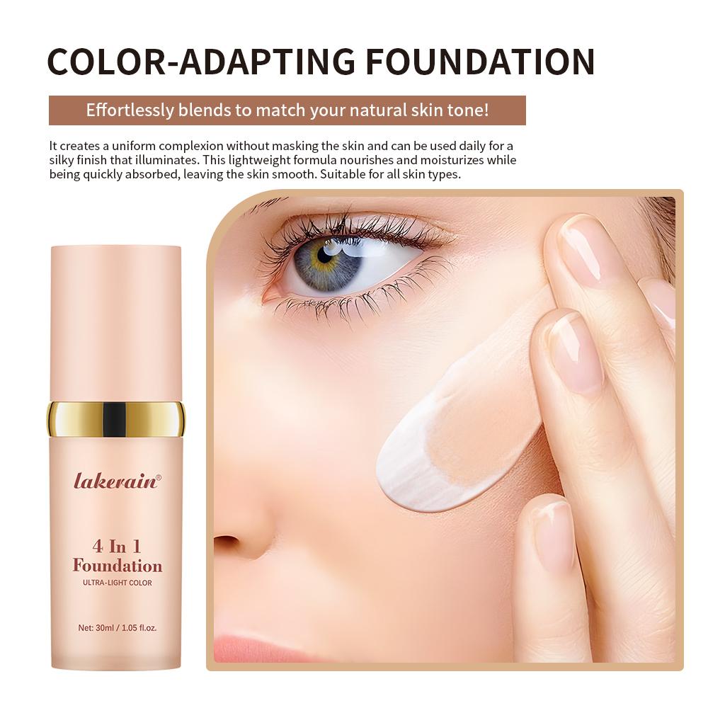 Color Changing Foundation, Perfect Concealer & Sun Protection & Moisturizing & Even Skin Toning, 4 In 1 Moisturizing Full Coverage Liquid Foundation