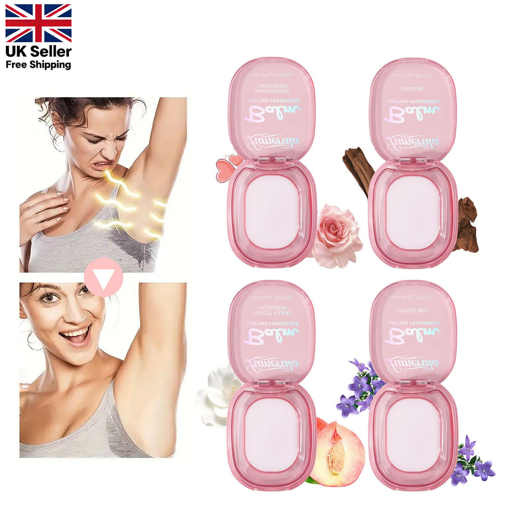 4 x Fresh-Scented Solid Body Fragrance Balm Set, Portable & Travel-Friendly Body Fragrance Balm for All Skin