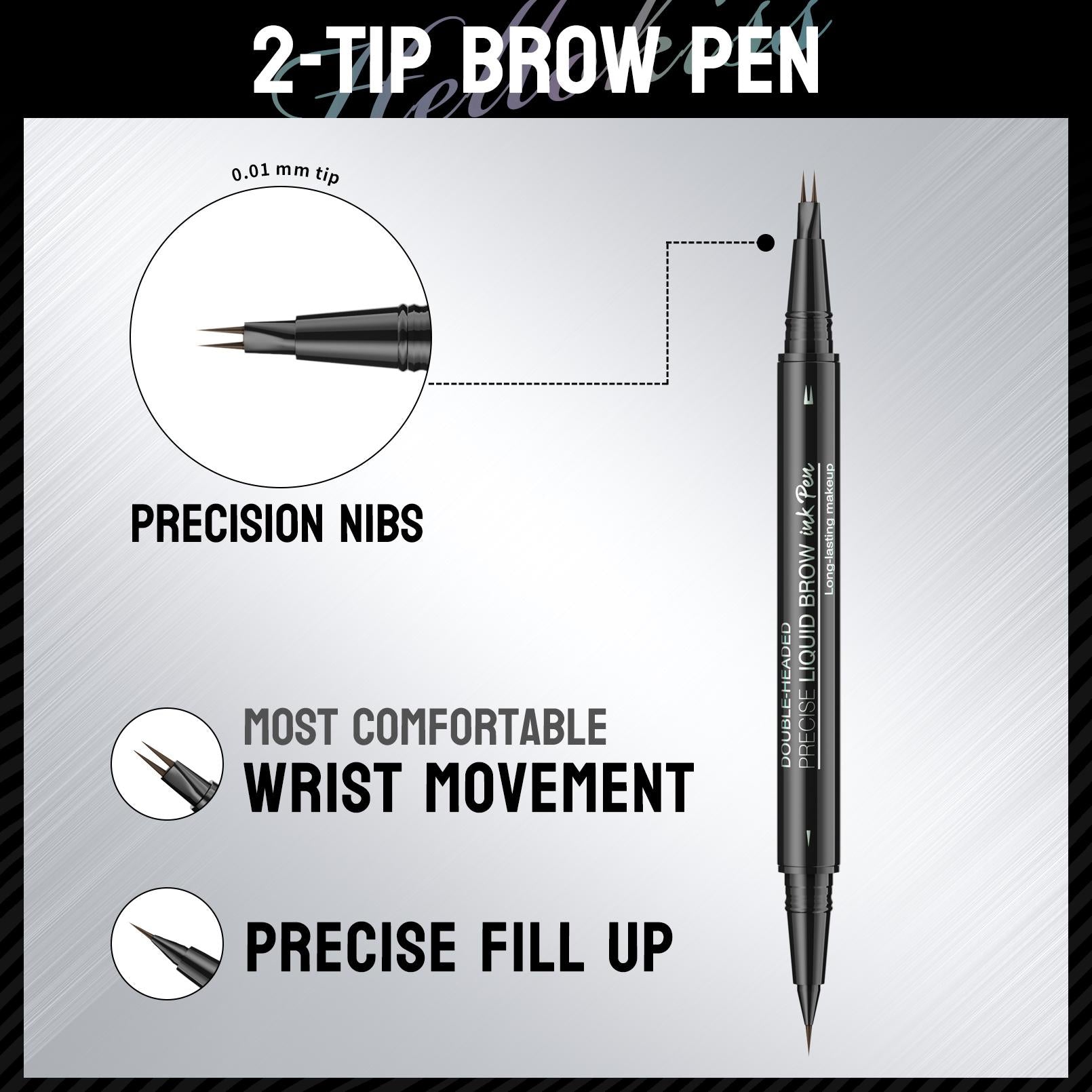 Double-Ended Eyebrow Pencil with Fork Tip & Brush ¨C Precise Liquid Brow Shaping, Easy Application for Beginners, Complete Eyebrow Grooming Kit
