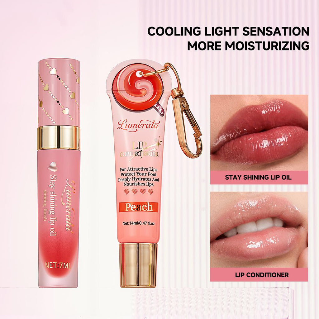 Lip Duo, Lip Conditioner & Lip Oil Set, Supreme Hydration & High-Shine Gloss, Moisturizing Lip Care Duo for Dry Chapped Lips, Travel-frindly