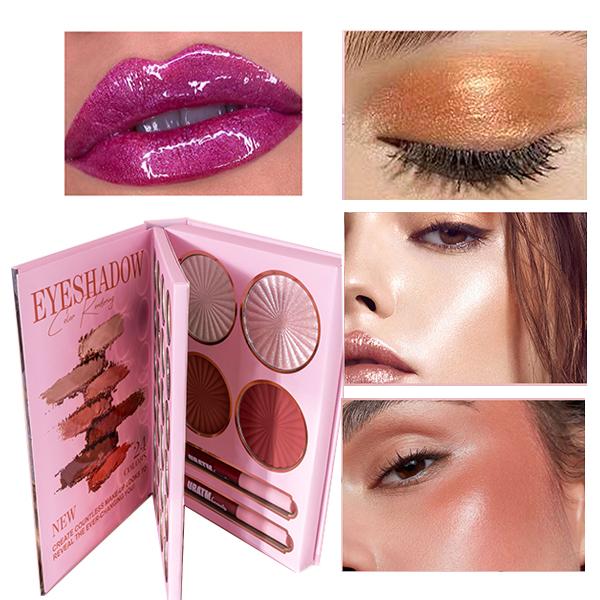 Multi-functional Face Makeup Palette, 2-layer Eyeshadow & Highlighter & Blush & Lip Glaze Makeup Set for Women