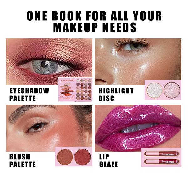 Multi-functional Face Makeup Palette, 2-layer Eyeshadow & Highlighter & Blush & Lip Glaze Makeup Set for Women