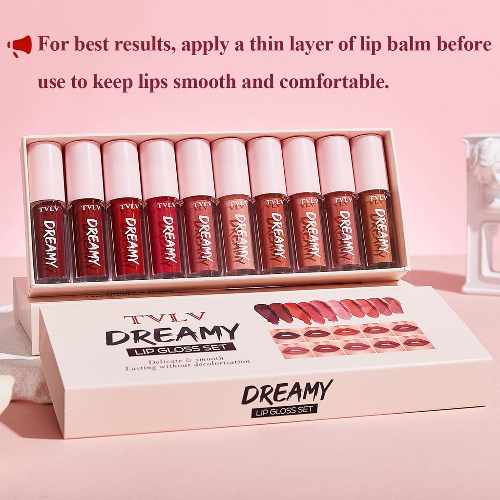 10pcs Lip Gloss Set, 10 Shades Lip Glaze Set, Waterproof, Long-Lasting, Delicate and Smooth Finish Lip Stick Set